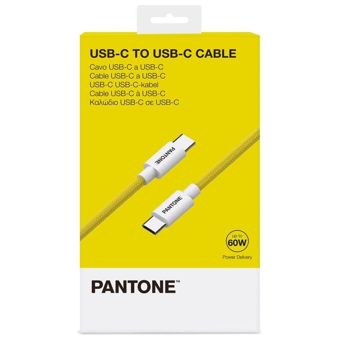 Celly, Cavo USB-C a USB-C con Connettore Reversibile per Ricarica Veloce, Lunghezza 1,5 m, Connettori in PVC e Rivestimento in Nylon Anti-piegamento, Carica e Trasferimento Dati Rapidi, Giallo
