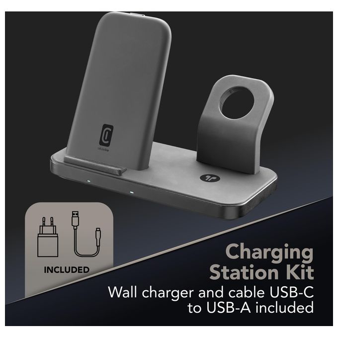 [ComeNuovo] Cellular Line Trio Wireless Charger Supporto di Ricarica Wireless 3in1 per Dispositivi Apple Nero