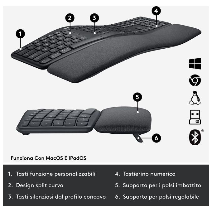 Logitech Ergo K860 For Business Tastiera Italiano Grafite
