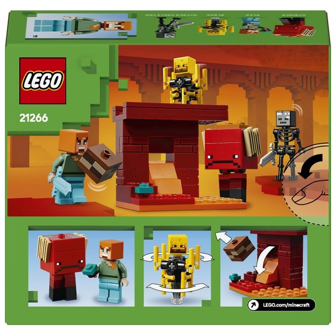 LEGO Minecraft Battaglia sul Ponte del Nether Gioco d'Avventura per Bambini e Bambine da 6 Anni Piccolo Set da Costruire con Funzioni e 4 Personaggi del Videogioco Idea Regalo di Compleanno 21266