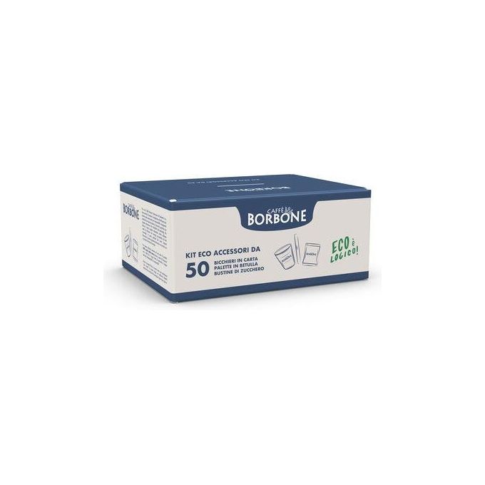Borbone Kit Bio Ecologico 50 Pezzi Bicchieri  50 Pezzi Palettine  50 Pezzi Bustine