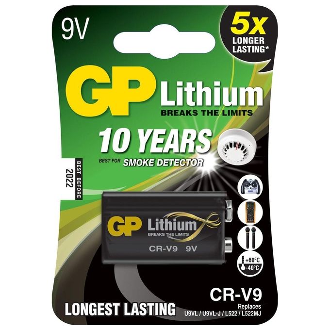 GP Battery Lithium 9V-Block Rivelatore di Fumo