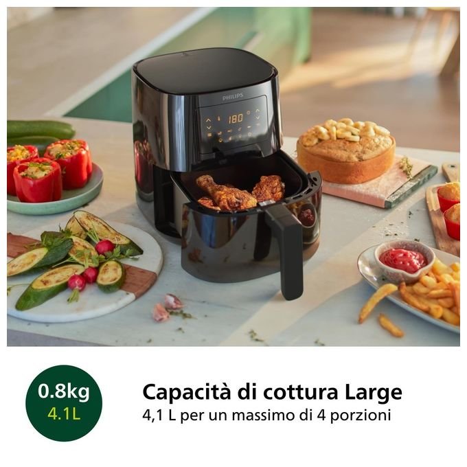 Philips HD9252-90 Serie 3000 Friggitrice ad Aria 4,1 Litri 1400W Tecnologia Rapid Air Nero