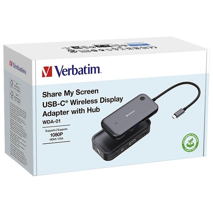 Verbatim Share my Screen Adattatore per Display Wireless USB-C 1080P con Hub