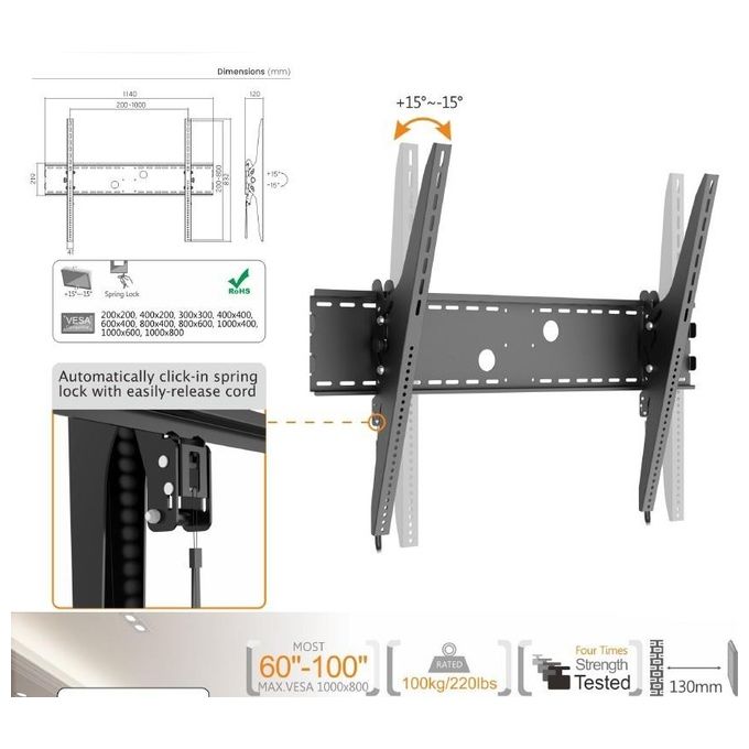 Conceptronic Supporto da Parete per Tv a Schermo Curvo 60''-100'' Nero