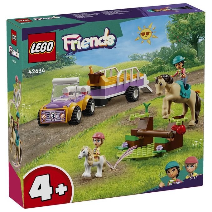 LEGO Friends 42634 Rimorchio con Cavallo e Pony, Giocattolo per la Cura degli Animali con 2 Mini Bamboline, Giochi Bambini 4+
