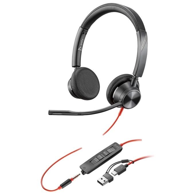 HP POLY Cuffie Stereo Blackwire 3325 con Connettore USB-C  Spina da 3.5mm con Adattatore USB-C-A