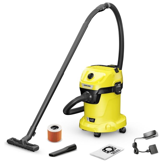 Karcher WD 3-18 1.628-551.0 Aspiratore Solidi-Liquidi 225W 17 Litri con 1x Batteria e Caricatore