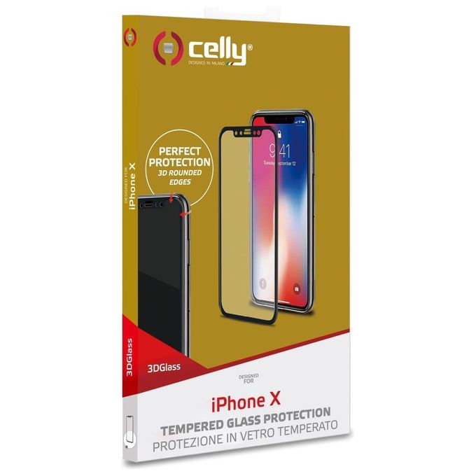 Celly 3DGLASS900BK 3D Glass Proteggi Schermo per iPhone X Nero