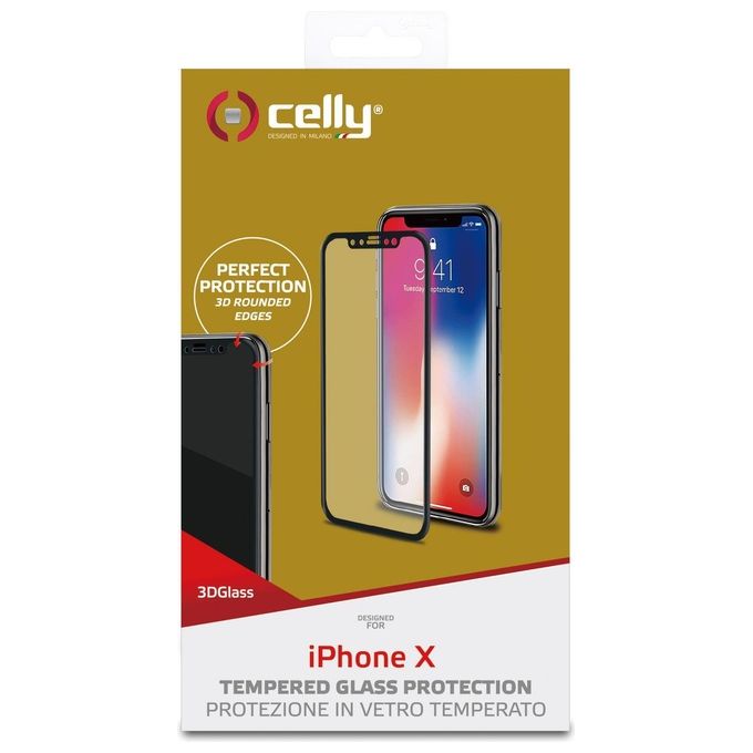Celly 3DGLASS900BK 3D Glass Proteggi Schermo per iPhone X Nero