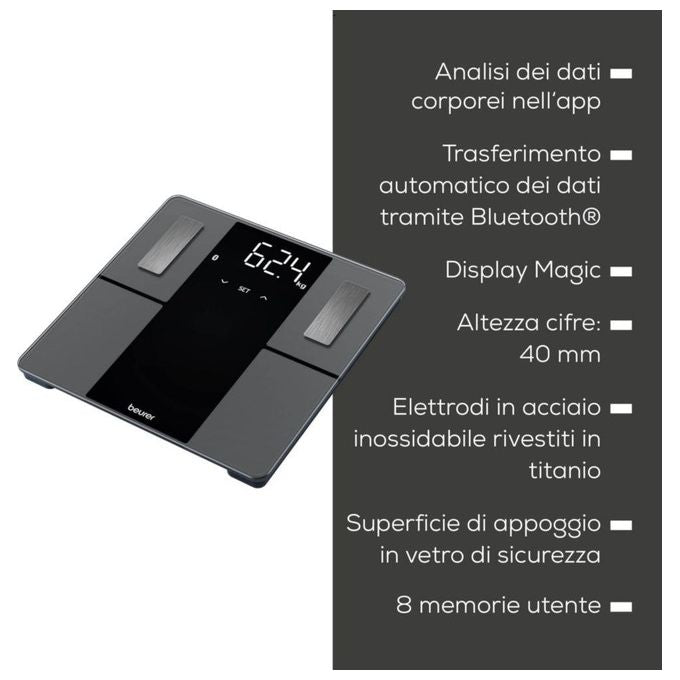 Beurer BF 500 BT Super Black Edition Bilancia Diagnostica Elegante con Funzione Bluetooth