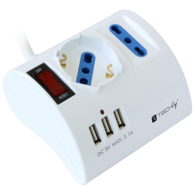 Techly Multipresa da Tavolo 3 Posti con Porte Usb
