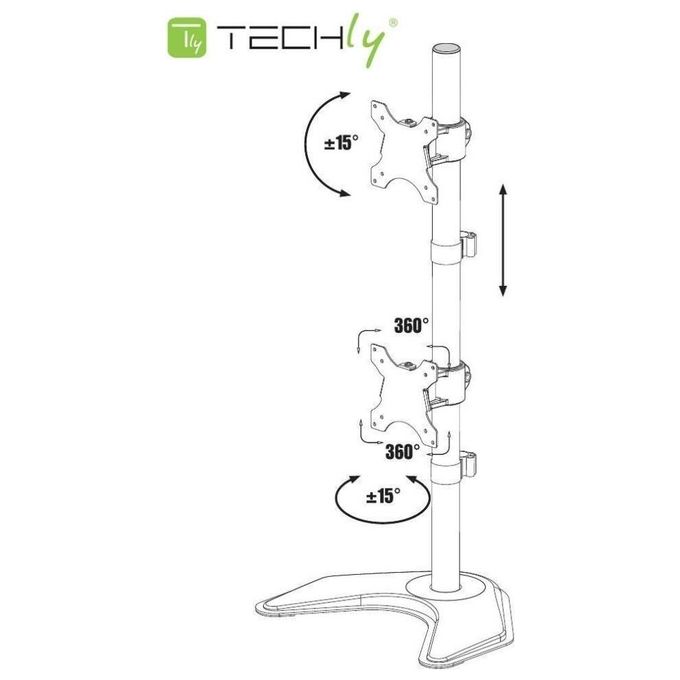Techly Supporto da Scrivania per 2 Monitor 13-27'' con Base Nero