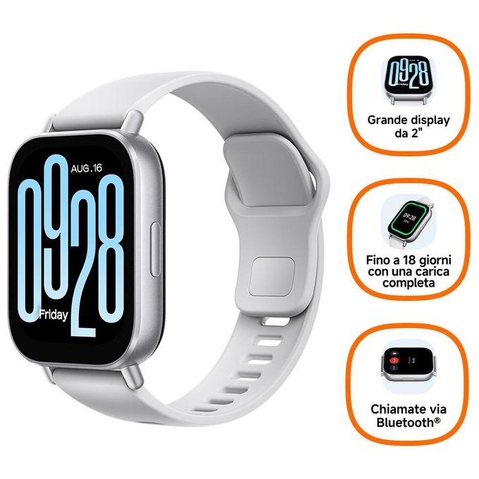 Xiaomi Redmi Watch 5 Active 49mm 2'' GPS BT Chiamate Notifiche Sport Salute Silver