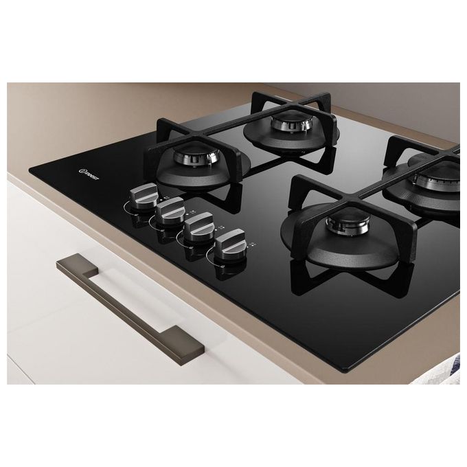 Indesit ING 61T-BK Piano Cottura a Gas 4 Zone Griglie	in Ghisa 59 cm Nero