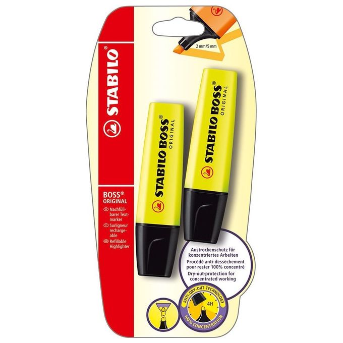 Evidenziatore - STABILO BOSS ORIGINAL - Pack da 2 - Giallo