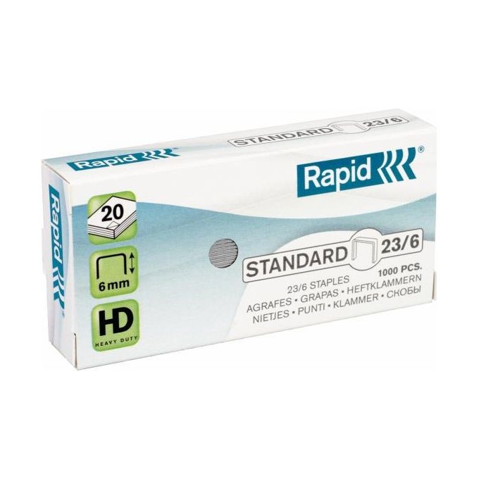 Rapid Punti Blue 23-6 Mm Zincati 1m 10-40 Fogli Per Le Cucitrici Hd Alti Spessori (box 1000 Pz)