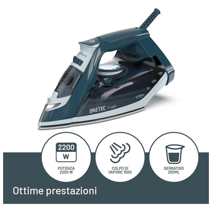 Imetec Ferro da Stiro a Vapore 2200W Blu e Azzurro Anticalcare