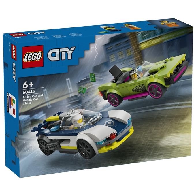 LEGO City 60415 Inseguimento della Macchina da Corsa, 2 Modellini di Auto della Polizia, Giocattolo per Bambini di 6+ Anni