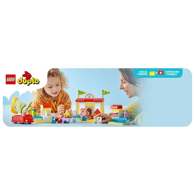 LEGO DUPLO Il Supermercato di Peppa Pig con 4 Personaggi, Set con Macchina Giocattolo e Negozio da Costruire in Mattoncini