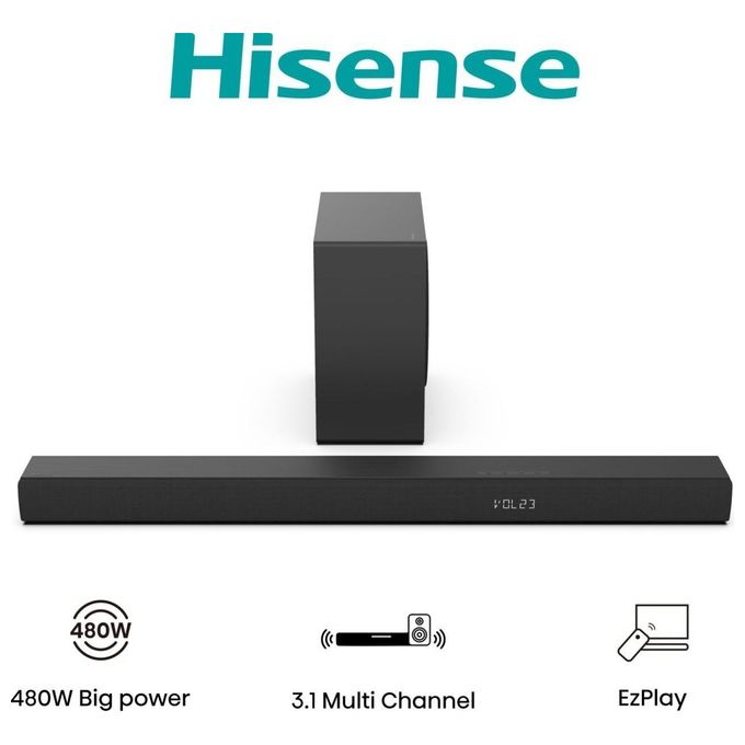 Hisense Soundbar HS3100, 3.1 canali 480W, Nero, Subwoofer wireless, Bluetooth