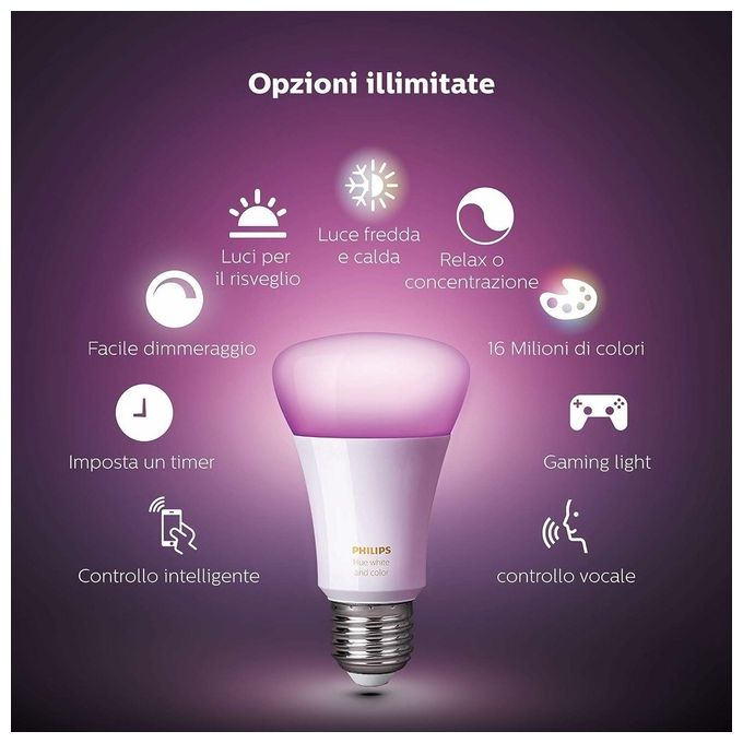 Philips 8719514288157 Hue White and Color Ambiance Lampadina Smart LED E27 A67 15W 1521lm 2000-6500K Dimmerabile Bluetooth Zigbee colore Bianco