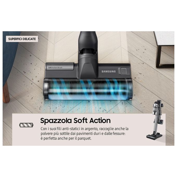 Samsung VS20R9046T3-ET Jet 90 Series Scopa Elettrica Senza Filo Senza Sacco Potenza 200W Autonomia 60 Minuti Spazzola Morbida Parquet Spazzola Tappeti