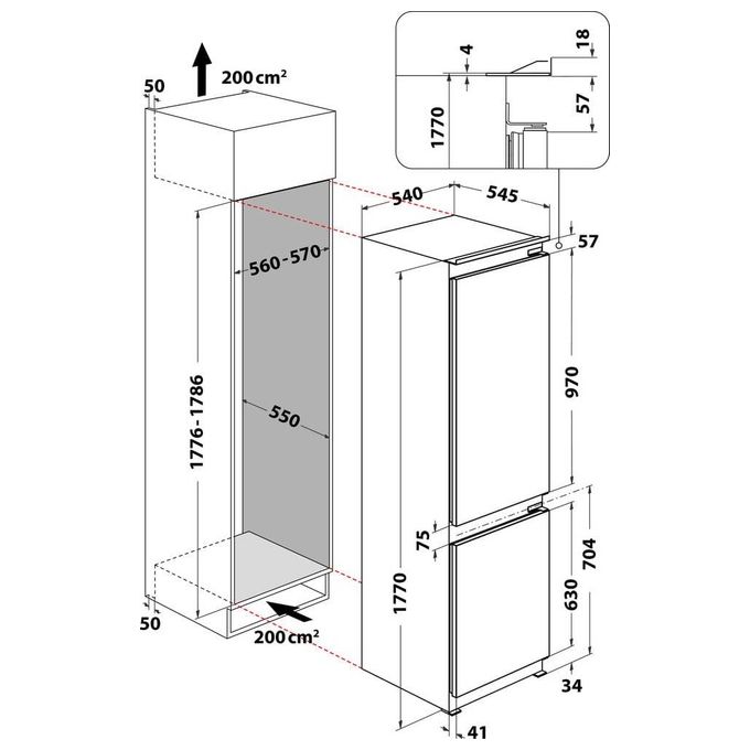 Indesit B 18 A1 D-I 1 Frigorifero Combinato da Incasso Capacita' 273 Litri Classe energetica F (A+) Bianco