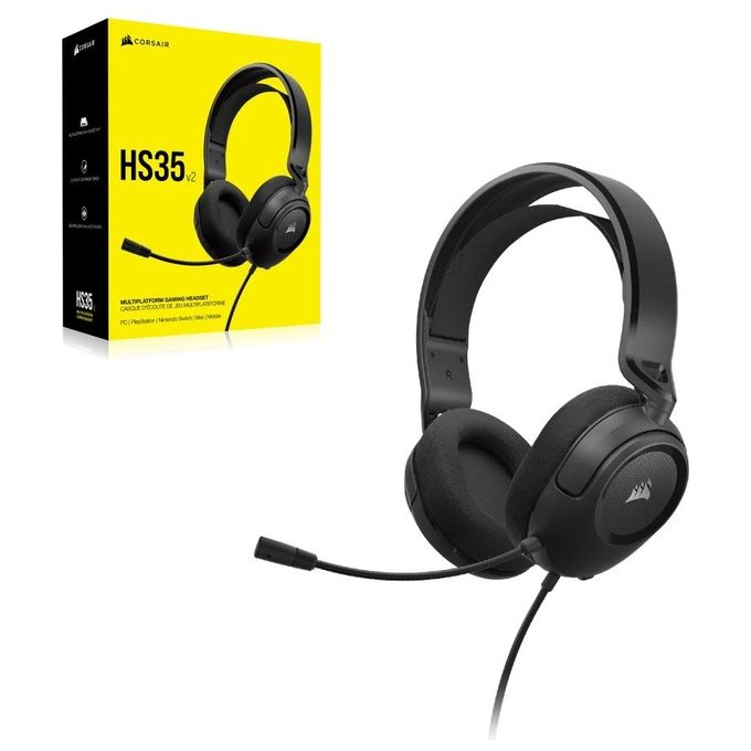 Corsair HS35 v2 Multipiattaforma Cuffie Gaming con Cavo - Microfono Omnidirezionale Flessibile - Cavo Universale da 3,5 mm - PC, Mac, PS5, PS4, Xbox, Nintendo Switch, Mobil - Carbonio