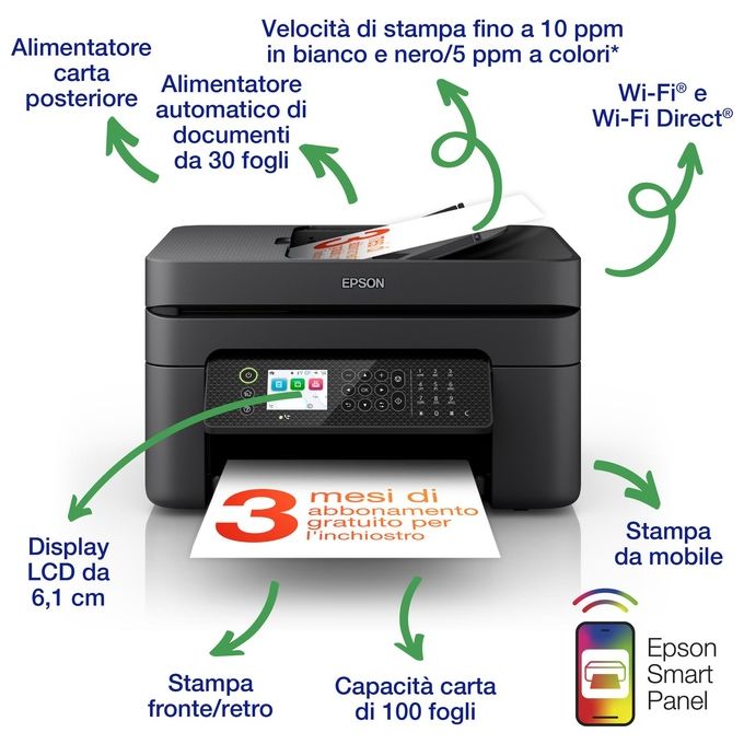 [ComeNuovo] Epson Workforce WF-2950DWF Stampante Multifunzione ad Inchiostro A4 5760x1440 Dpi 33 Ppm Wi-fi