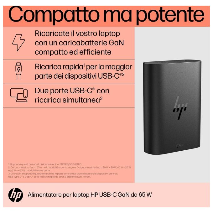 HP Caricabatterie per Laptop USB-C GaN da 65 W