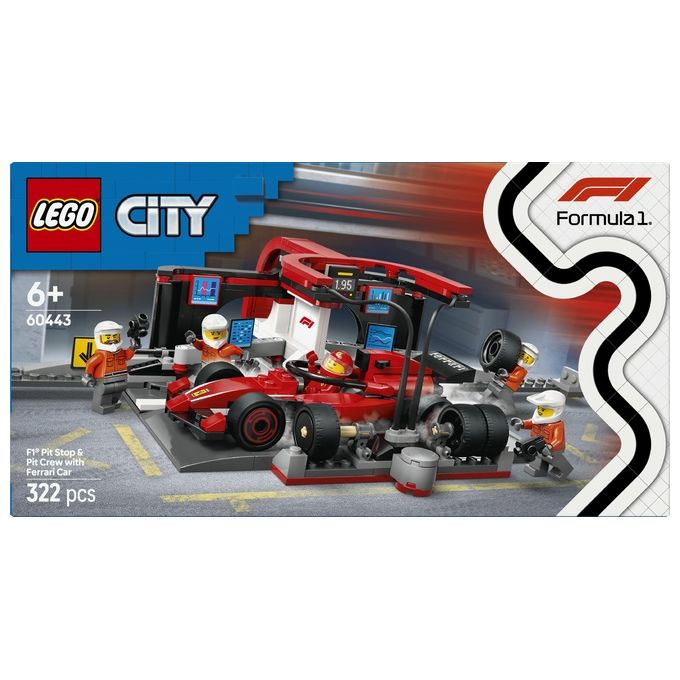 Lego 60443 City Formula 1 Set da Costruzione Pit Stop e Meccanici con Monoposto Ferrari F1 322 Pezzi 5 Minifigure eta' 6+