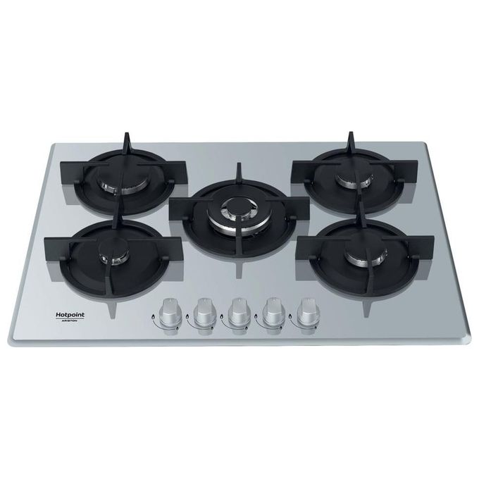 Hotpoint HAGD 72S-SL Linea Estetica Diamond Piano Cottura a Gas 5 Zone 1 Doppia Corona Griglie in ghisa 73 cm Argento