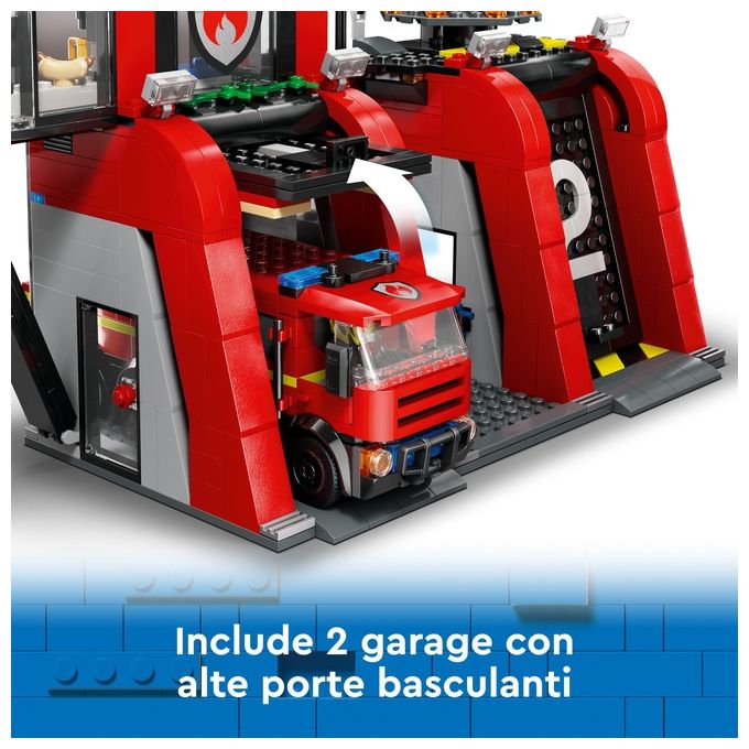 LEGO City 60414 Caserma dei Pompieri e Autopompa con Camion Giocattolo, 6 Minifigure, Cane e Accessori, Gioco per Bambini 6+