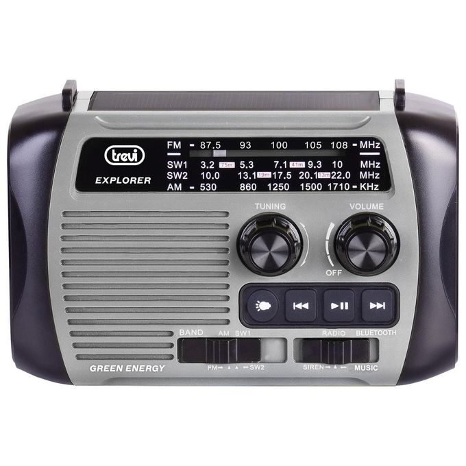 Trevi RA 7F30 BT Radio Portatile Dinamo e Solare Usb Micro Sd Wireless e Powerbank Grigio