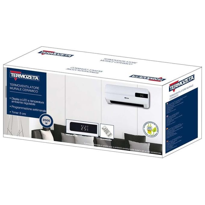 Termozeta TZR06N Termoventilatore Murale Ceramico 2000W Display Telecomando Timer