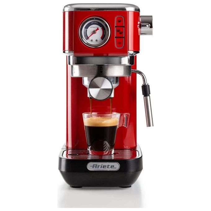 Ariete 1381 Macchina da Caffe' Espresso Rosso Metal Slim Manometro 1300W Capacita 1.1 Litro