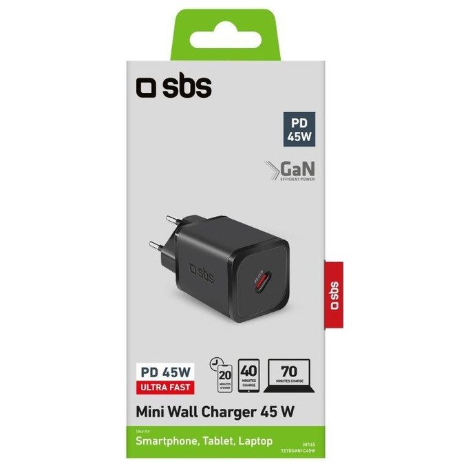 Sbs Mini Wall Charger 45W Caricabatterie 1xUSB-C GaN Power Delivery