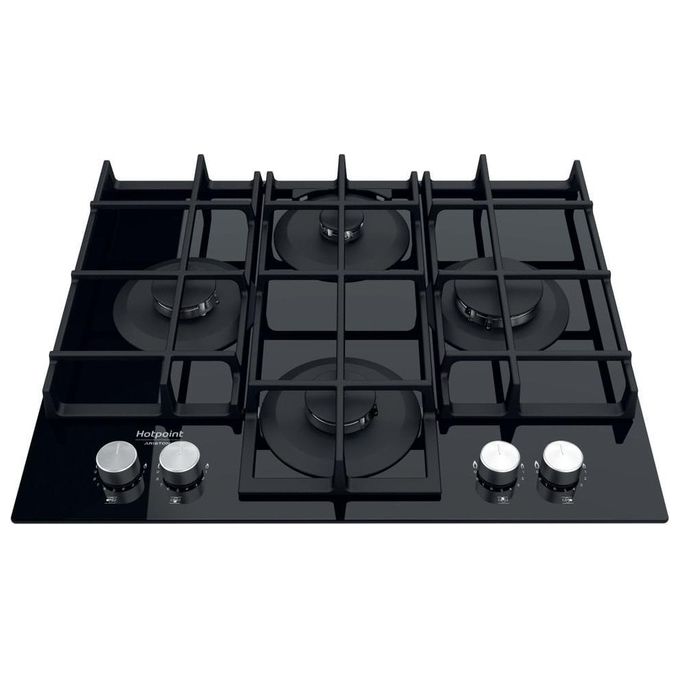 Hotpoint HAGS 61F-BK Piano Cottura a Gas in  Vetroceramica 4 Zone My Menu Flame Control 9 livelli di potenza Griglie in ghisa 60 cm Nero