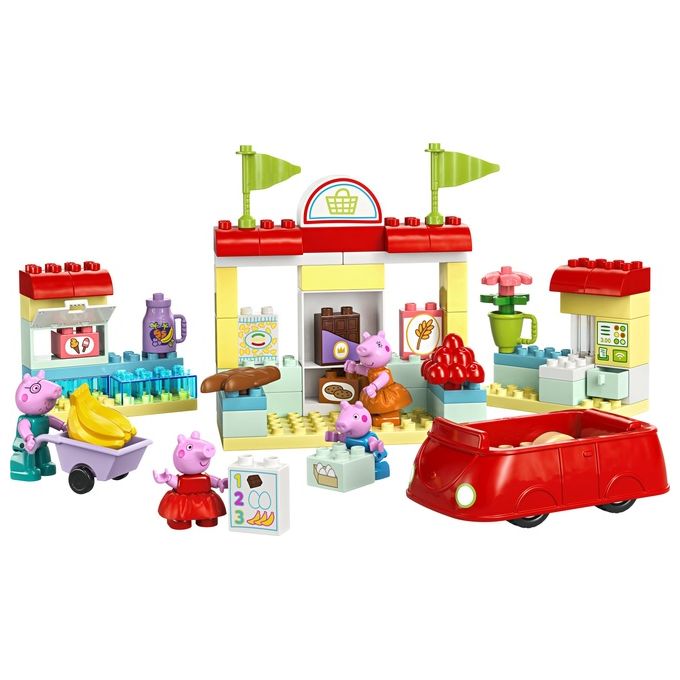 LEGO DUPLO Il Supermercato di Peppa Pig con 4 Personaggi, Set con Macchina Giocattolo e Negozio da Costruire in Mattoncini