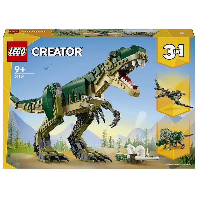 LEGO Creator 3 in 1 T. Rex Dinosauro Giocattolo Trasformabile in 3 Modellini Snodabili come Triceratopo e Pterodattilo Giochi per Bambini e Bambine da 9 Anni Idea Regalo di Compleanno 31151