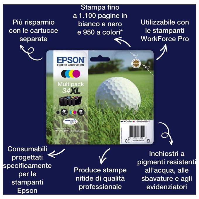 Epson Multipack 34 pallina da Golf 4 Colori per Wf-3720dwf