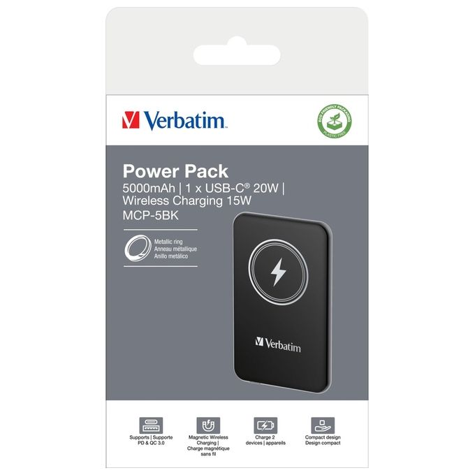 Verbatim Charge 'n' Go Polimeri di Litio 5000 Mah Carica Wireless Nero