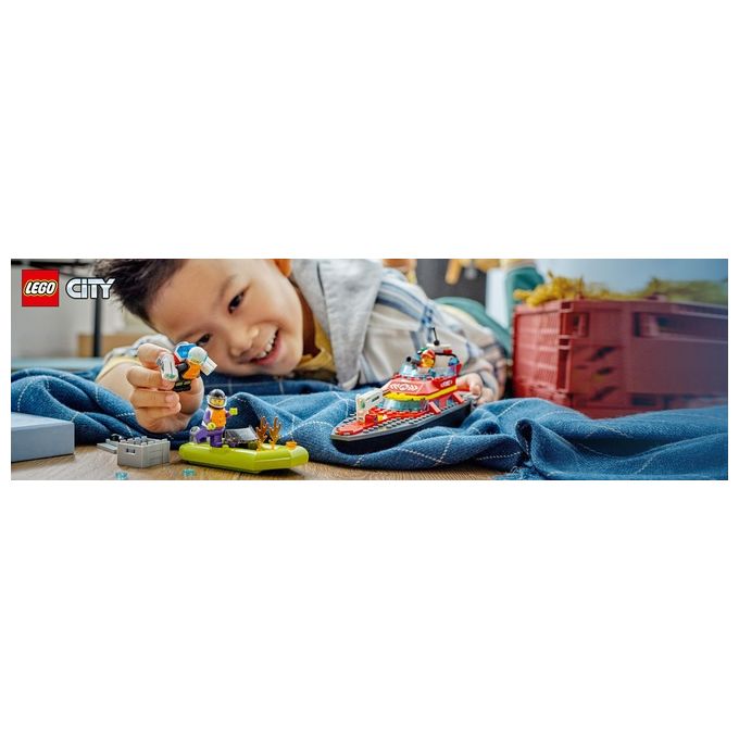 LEGO City Fire 60373 Barca di Soccorso Antincendio dei Vigili del Fuoco, Nave Giocattolo, Gommone e Minifigure, Idee Regalo