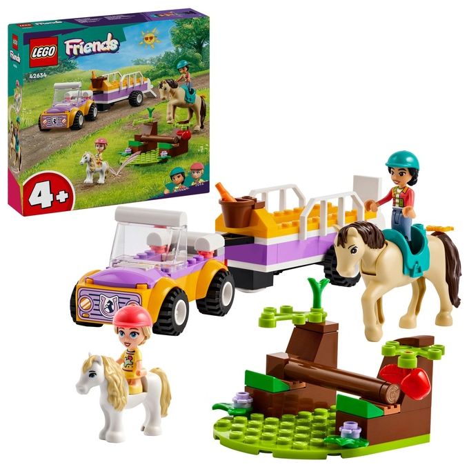 LEGO Friends 42634 Rimorchio con Cavallo e Pony, Giocattolo per la Cura degli Animali con 2 Mini Bamboline, Giochi Bambini 4+