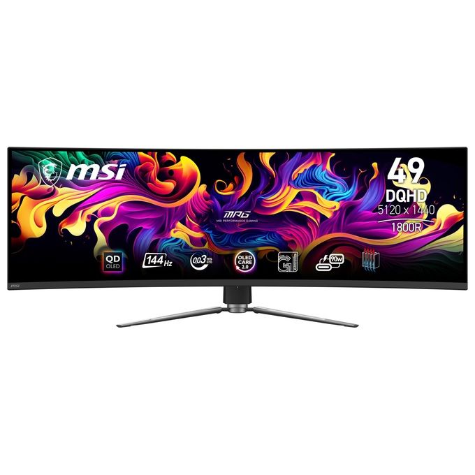 MSI MPG 491CQP QD-OLED Monitor Gaming Curvo 49'' OLED Quantum Dot DQHD (5120x1440) 144Hz - 003ms 99% DCI-P3 ΔE≤2 DisplayHDR True Black 400 KVM RGB DP 1.4a HDMI 2.1 USB Type-C