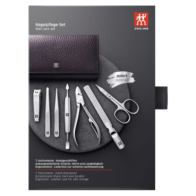 Zwilling Classic Inox Custodia a Bottone in Pelle Bovina 7 Pezzi Set Viola