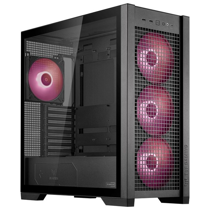 ASUS TUF GAMING GT302 TG ARGB Black Case Gaming E-ATX Mid Tower Pannelli Laterali intercambiabili Mesh Vetro Temperato 4 ventole ARGB preinstallate da 140 x 28 mm Nero