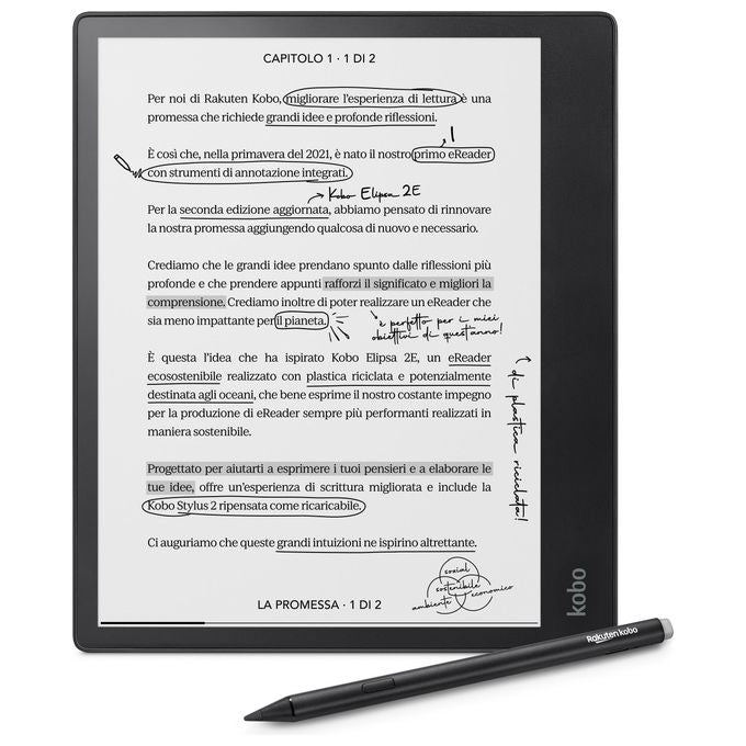 Kobo Elipsa 2E eReader Display 10,3'' Carta E Ink 1200 Multiformato Audiolibri 32Gb Stylus 2 inclusa Nero