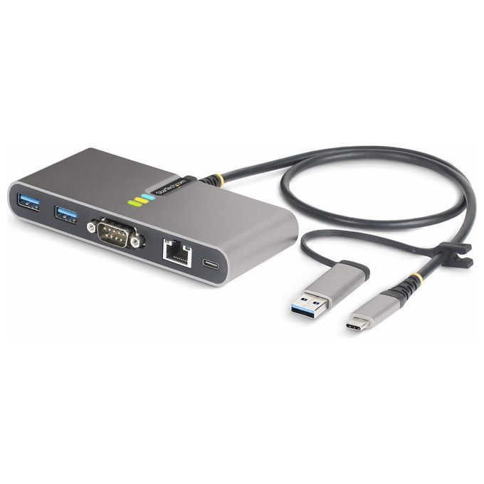 StarTech.com Hub Usb-c a 2 Porte con Ethernet e Rs-232 Dongle Usb-c a Usb-a Collegato 100w PD